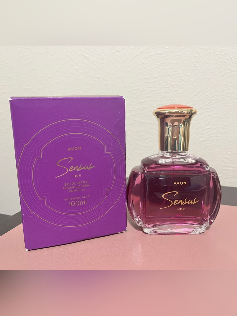 Avon Sensus Her Purple Pink and Gold Accent Bottle